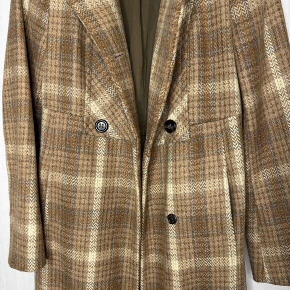 United Colors Of Benetton Double Breasted Pea Coat Sz S Plaid Wool Boho 70’s - Picture 12 of 15